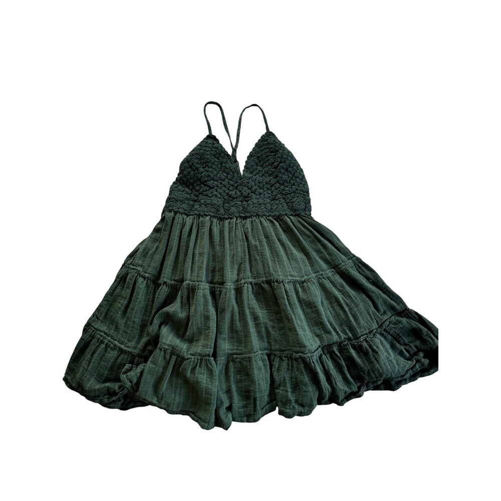 Aerie Green Crochet Bodice Tiered Mini Dress L/G 6274332001
